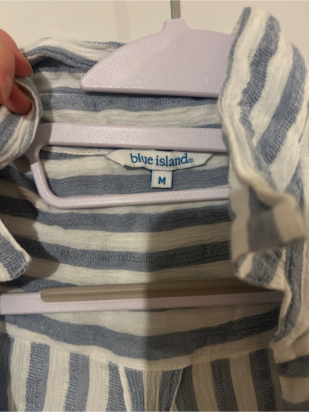 blue island Vertical Blue & White Striped Beach Cover-Up